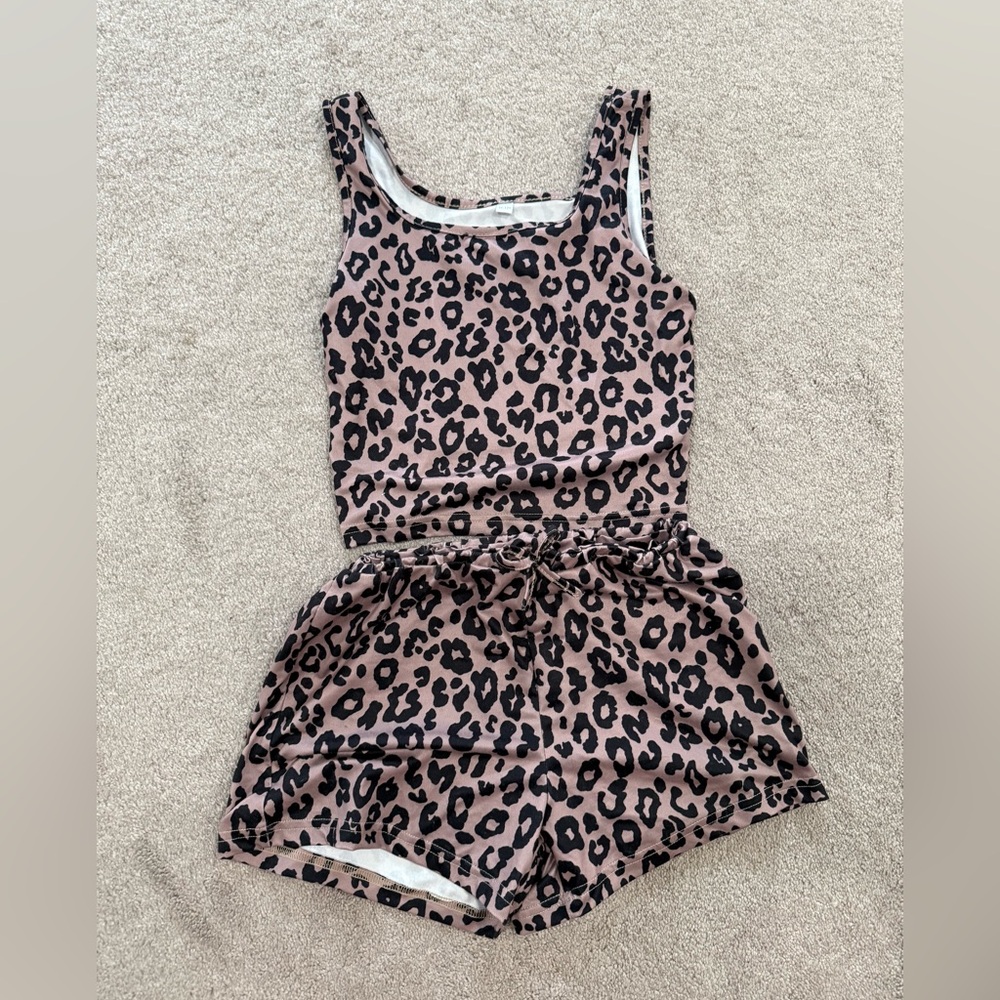 Leopard Print Tank Top and Shorts Set